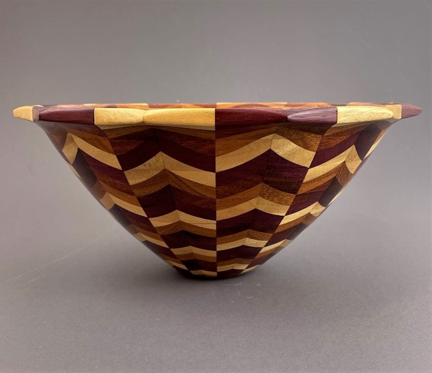 Unique sale Handmade wood turned, Carved Wooden undercut walnut crotch bowl plate 1961